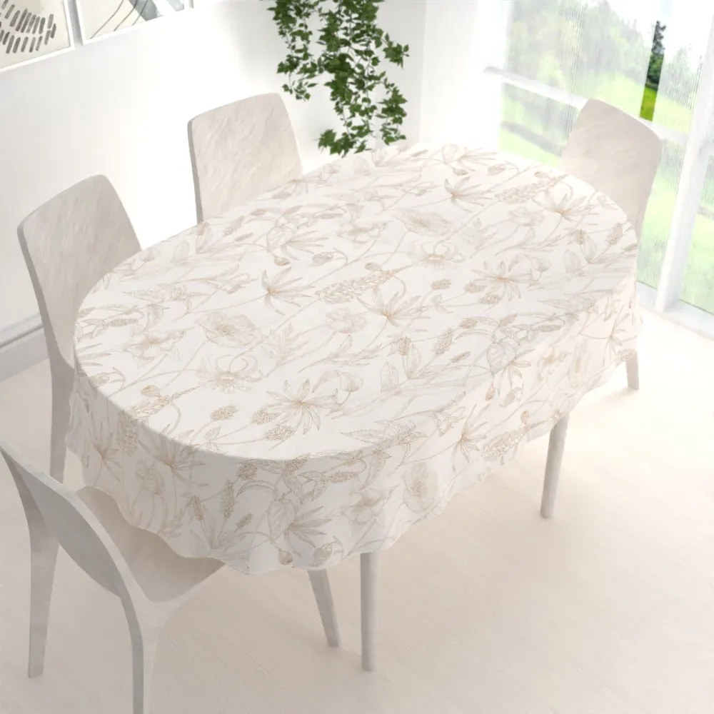 Biante Bavlnený oválny obrus Sandra SA-425 Hnedé listy na smotanovom 100x140 cm