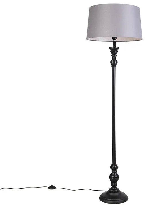 Stojaca lampa čierna s tienidlom z ľanu sivá 45 cm - Classico