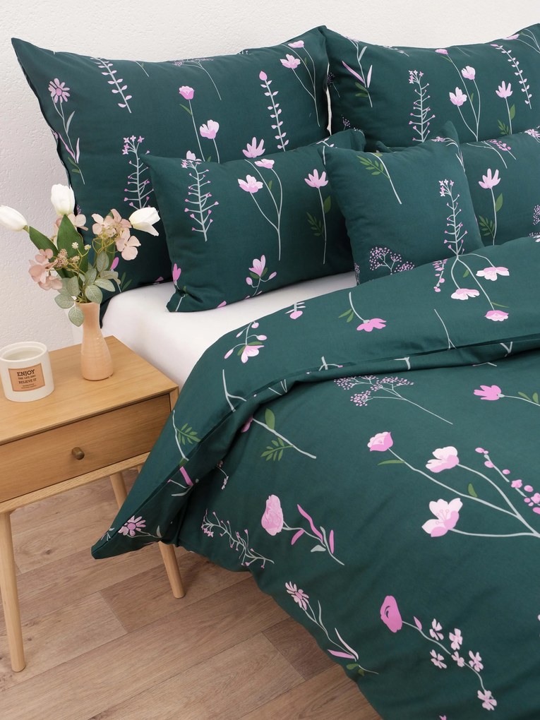 Francúzske bavlnené obliečky Renforcé - Vlčie maky tmavo zelené