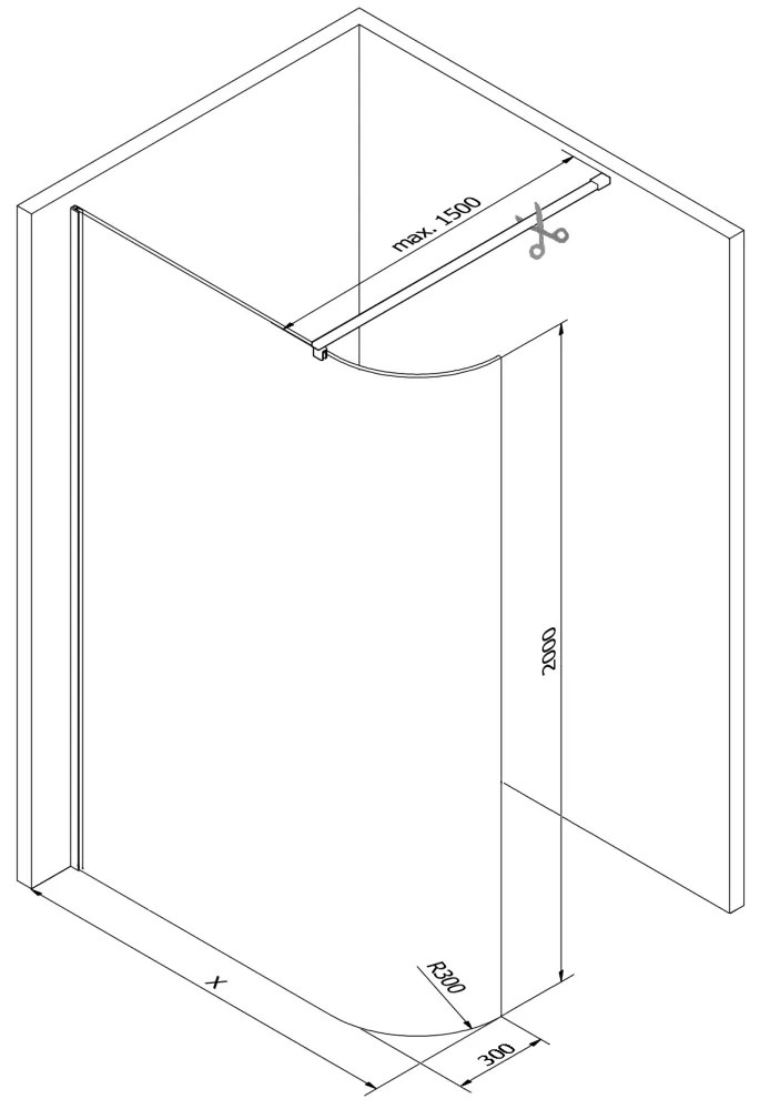 Mexen Kioto, zaoblená sprchová zástena 80 x 200 cm, 8mm číre sklo, zlatý profil, 800-080-101-50-06