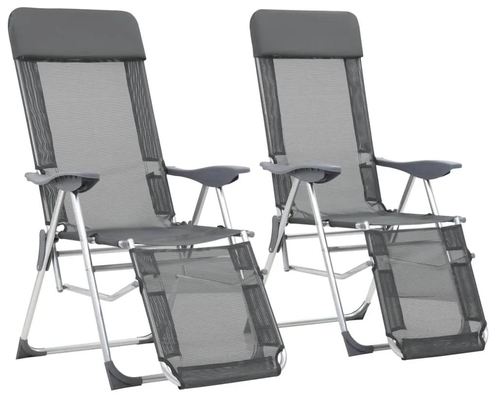 vidaXL Skladacie kempingové stoličky s podnožkami 2 ks, sivé, hliník