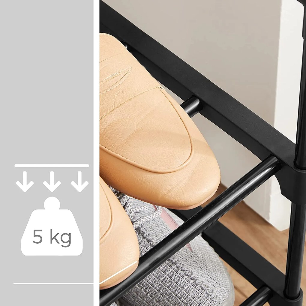 3-úrovňový stohovateľný stojan na topánky, botník, čierny