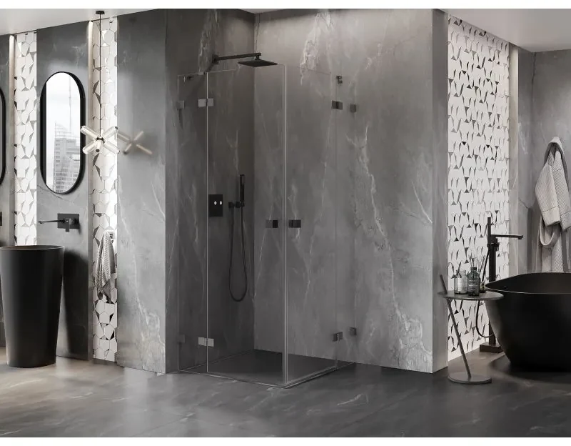 Mexen Lunar Duo, výklopný sprchový kút 80 x 80 cm, 8mm číre sklo, profil grafit brúsený, 834-080L-080P-66-00