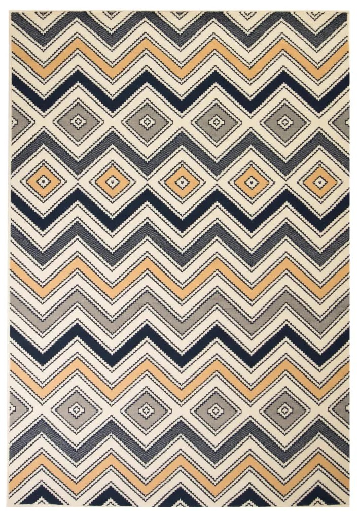 vidaXL Moderný koberec, zigzag dizajn, 140x200 cm, hnedý/čierny/modrý