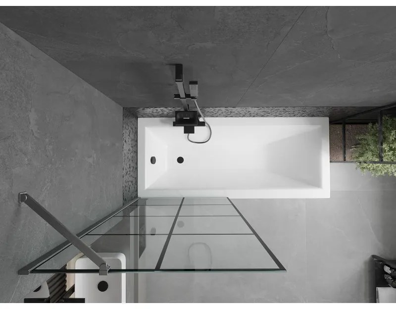 Mexen Next, 1-krídlová vaňová zástena 80 x 150 cm, 6mm číre sklo - čierny vzor, brúsený grafit, 895-080-000-00-77-66