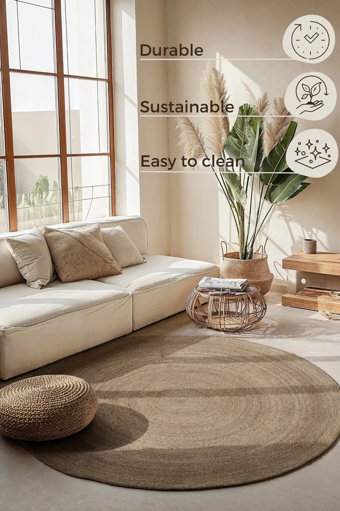 Kusový koberec Jute Braided 106006 Grey Brown kruh, 200x200 (priemer) kruh, hnedá, chodba / predsieň, Hanse Home