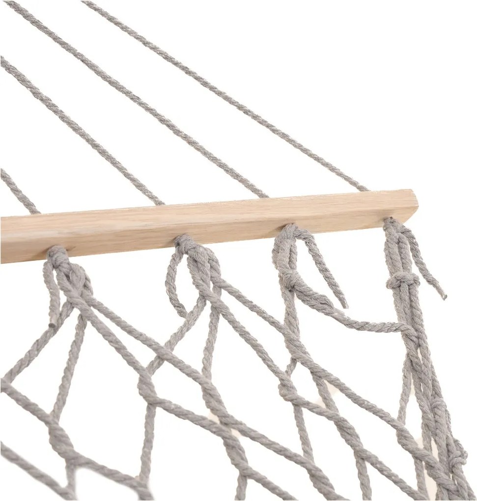 Záhradná hojdacia sieť KIK boho s dreveným rámom, 200 cm, sivá