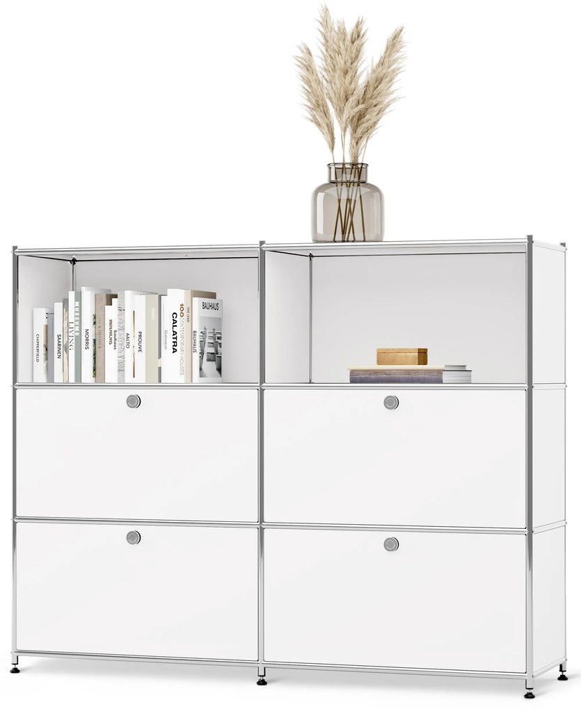 Kovová komoda »CN3« s premiestniteľnými výklopnými priečinkami, biela