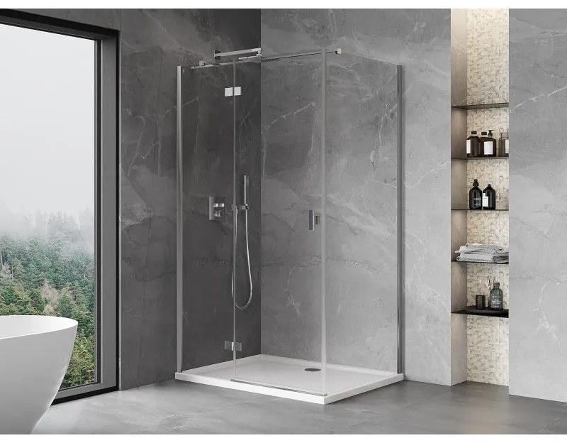 Mexen, Mexen Mist H T sklápací sprchový kút ľavý 85 x 75 cm, priehľadný, chróm - 8A5T-085-075-01-00-L