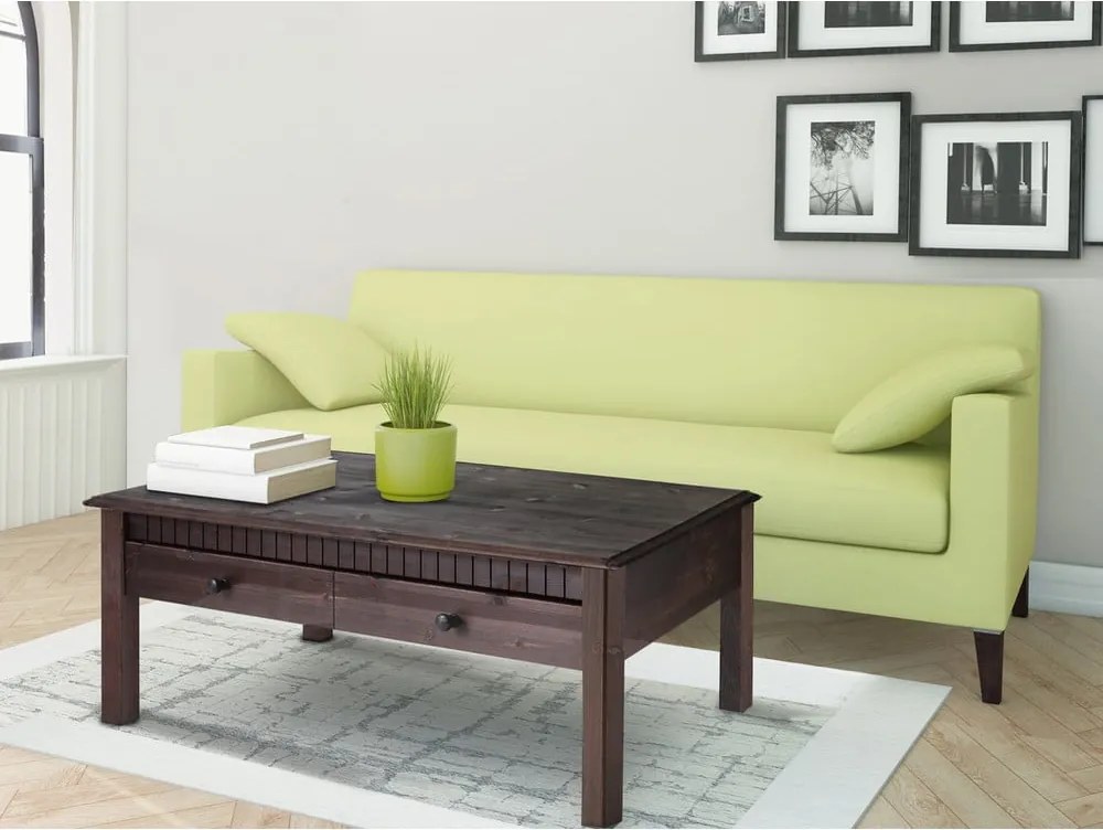 Tmavohnedý konferenčný stolík z masívneho borovicového dreva s 2 zásuvkami Støraa Linda