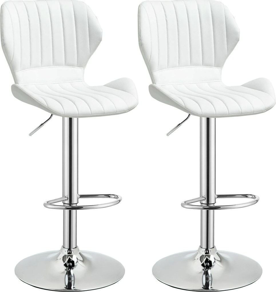 HOMCOM Set 2 Vysokých Barových Stoličiek s Opierkou a Otočnými Stoličkami s Kovovým Rámom 47x51.5x92-114 cm Biela | Aosom