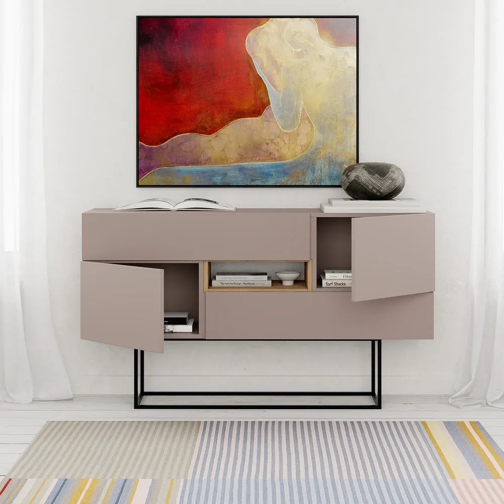Sivo-béžová nízka komoda 145x82 cm Titan – Marckeric