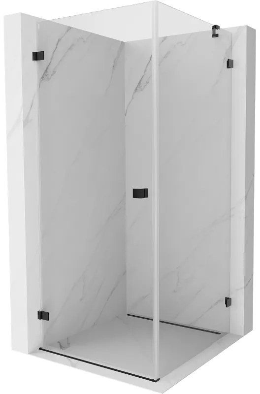 Mexen Lunar-B, výklopný sprchový kút ľavý 70 x 70 cm, 8mm číre sklo, čierny profil, 832-070-70-00-L