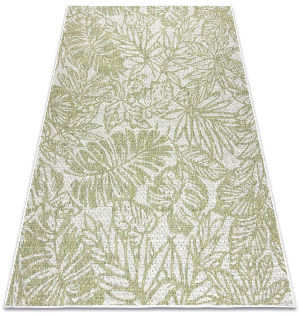 Koberec SISAL SION Listy, tropický 22128 ploché tkanie ecru / zelená Veľkosť: 80x150 cm