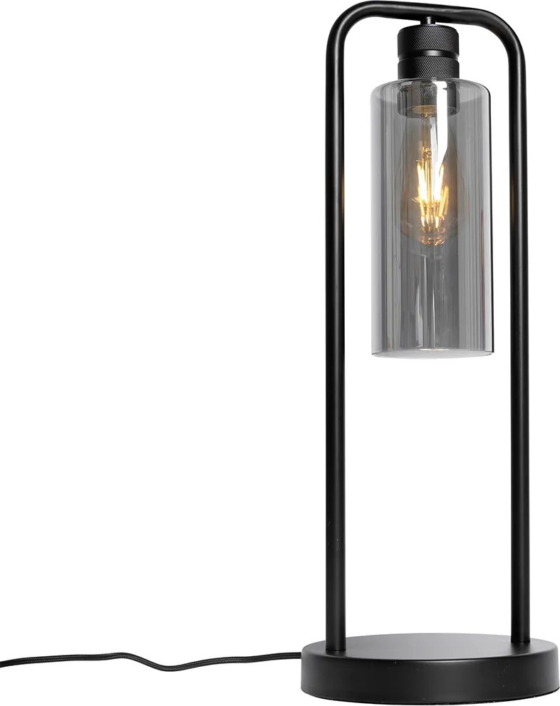 Moderná stolná lampa čierna s dymovým sklom - Stavelot