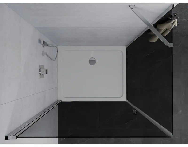 Mexen Pretoria, sprchovací kút 70 (dvere) x 80 (stena) cm, 6mm šedé sklo, chrómový profil + biela sprchová vanička, 852-070-080-01-40-4010
