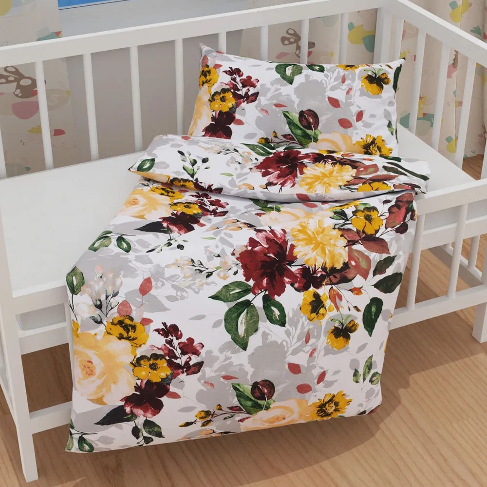 Biante Detské bavlnené posteľné obliečky do postieľky Sandra SA-217 Veľké žlté kvety Do postieľky 100x135 a 40x60 cm