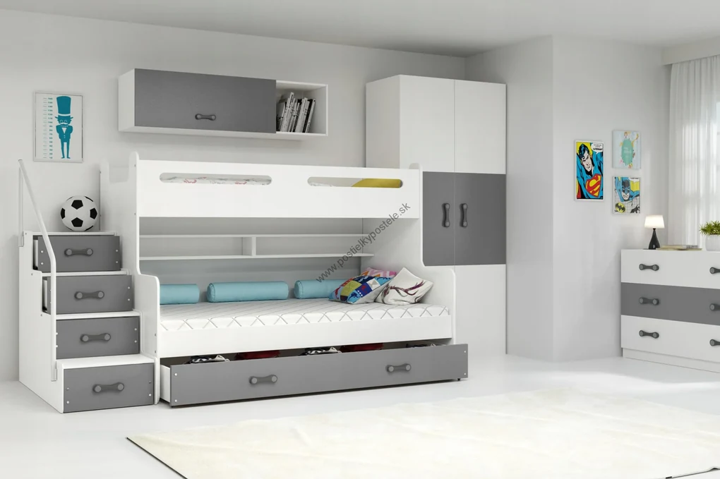 Poschodová posteľ MAX 3 rozšírená 200x120 biela - grafitová