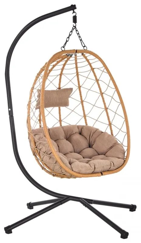 Závesné kreslo Garden Line béžovej farby s béžovým vankúšom a čiernym rámom FAT9100