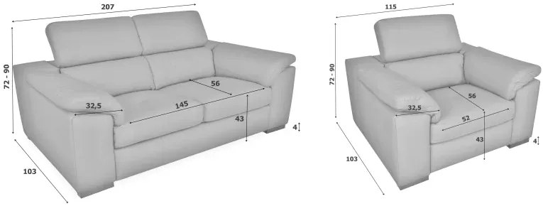 Moderná kožená sedacia súprava LOREN II 3+1+1, sv. hnedá (romana - 2029 nut brown)