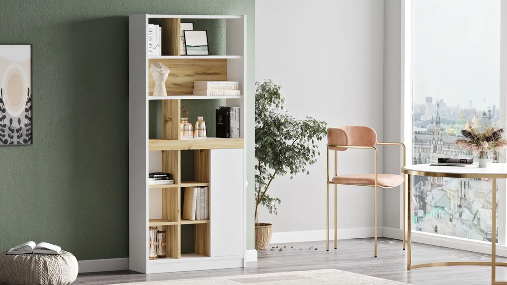 Knižnica Houseland Rory biela/dub Wotan