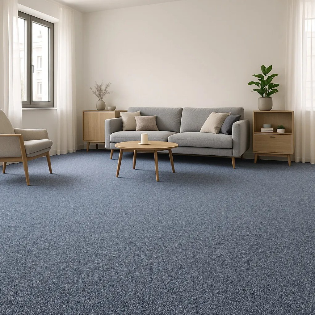 Tapibel, Metrážny koberec Cobalt SDN 64062 - AB modrý, záťažový, na mieru, šíře 4m, modrá, ab (mriežka), chodba / predsieň