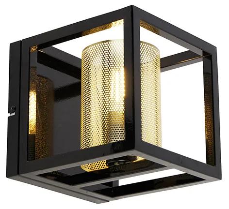 Industriálne nástenné svietidlo čierne so zlatou - Cage Tess