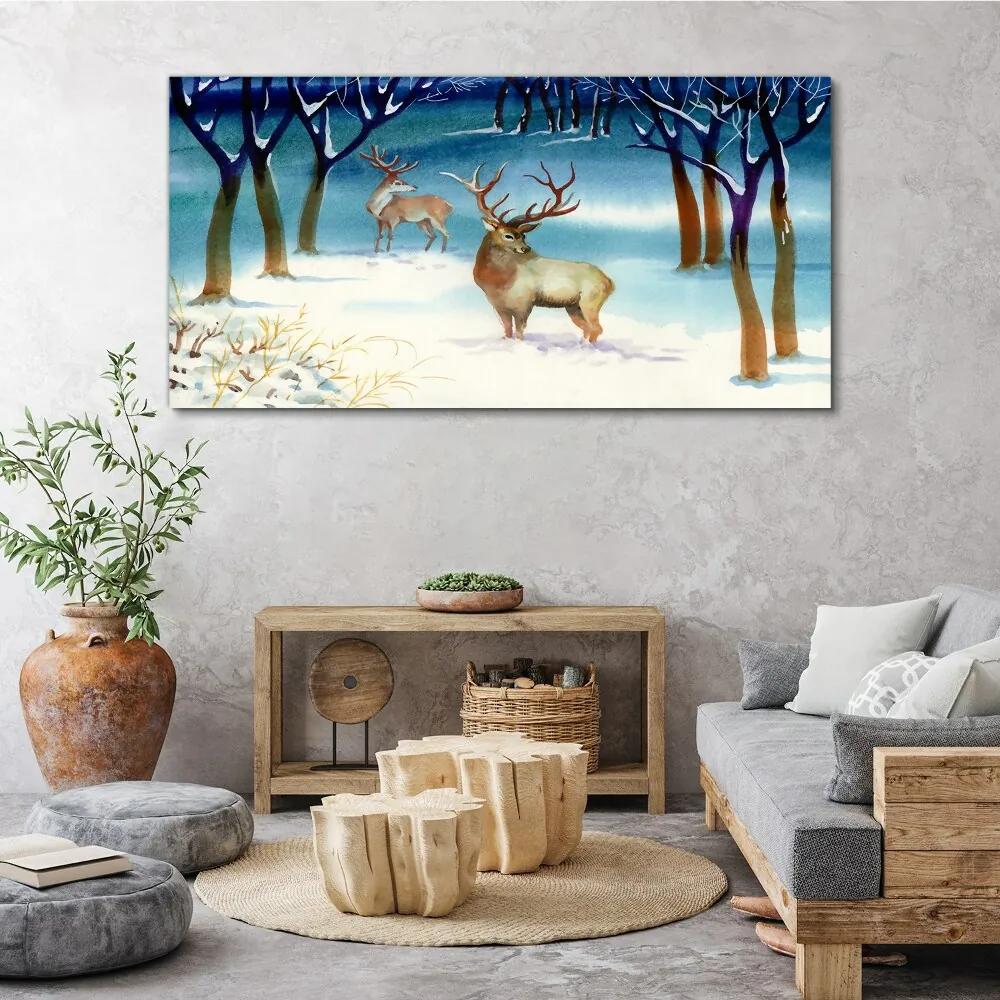 Obraz canvas Zimné sneh jeleň strom