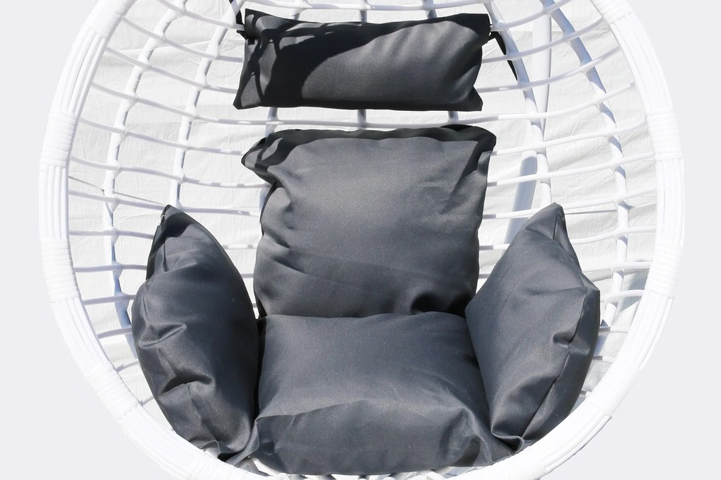 Závesné kreslo 04 biele so sivou poduškou