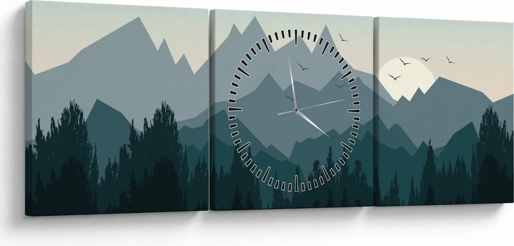 Obraz - Hory pohľadom grafika (s hodinami) (90x30 cm)