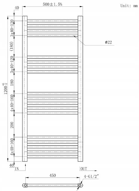 Gamma Erga Basic, vykurovacie teleso 1200x500 mm, 482 W, čierna, ERG-LAV-BASIC-12050-BK