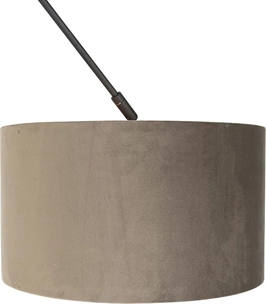 Závesné svietidlo čierne s taupe zamatovým tienidlom so zlatom 35 cm - Blitz