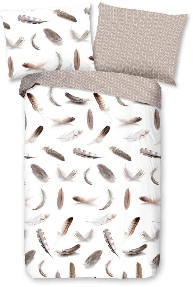 Bielo-béžové flanelové obliečky na jednolôžko 140x200 cm – Good Morning