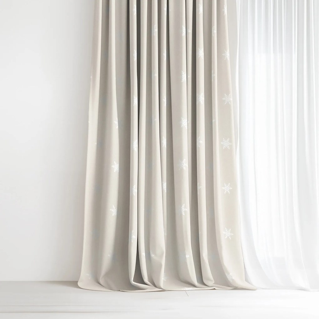 Goldea dekoračný záves natura – snehové vločky na režnej 280x135 cm