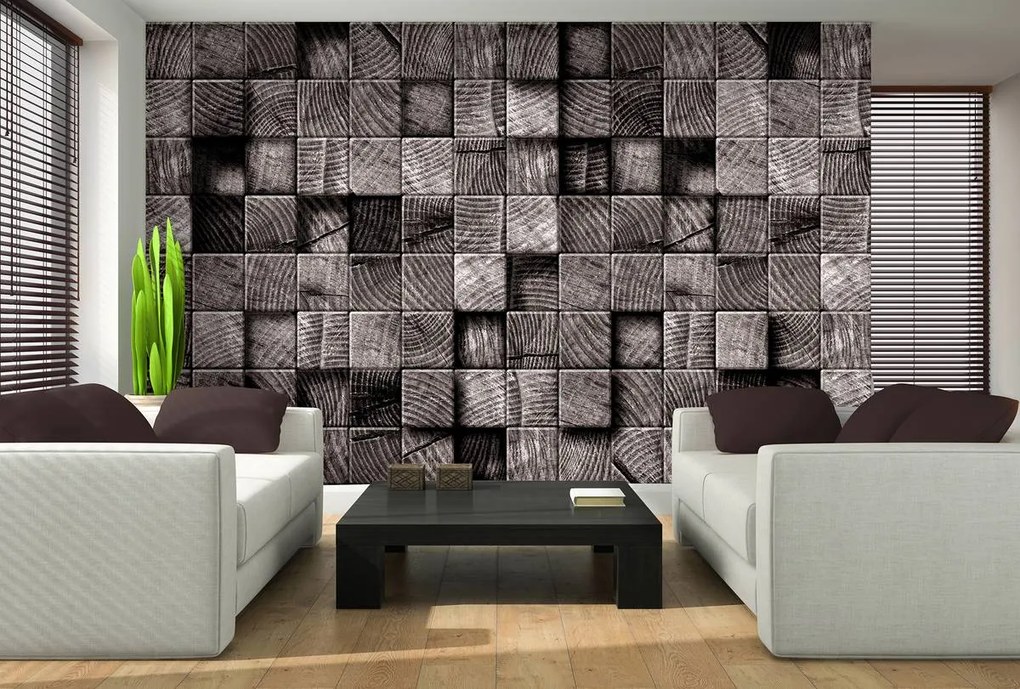 Fototapeta - Šedé drevené kocky (254x184 cm)