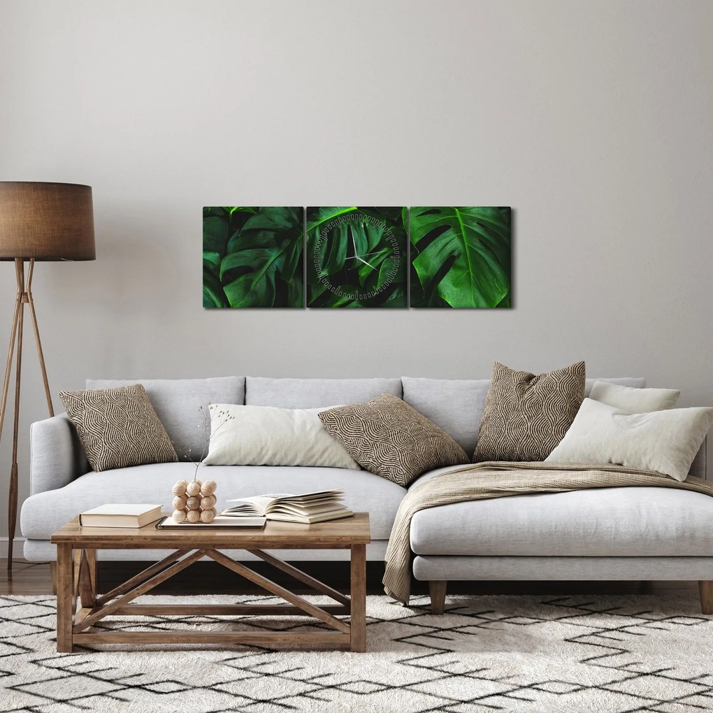 Obraz listov Monstery (s hodinami) (90x30 cm)