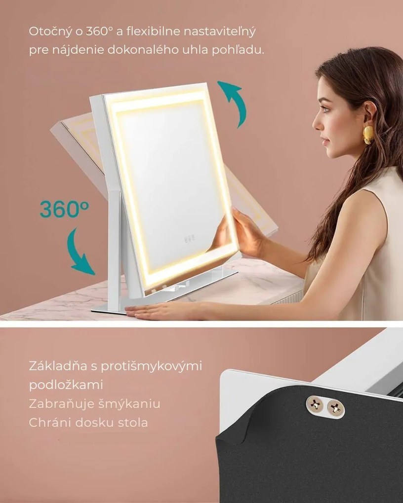 Kozmetické zrkadlo DAHLIA s LED osvetlením, 10x62,5x45,8cm, biela SongmicsHome