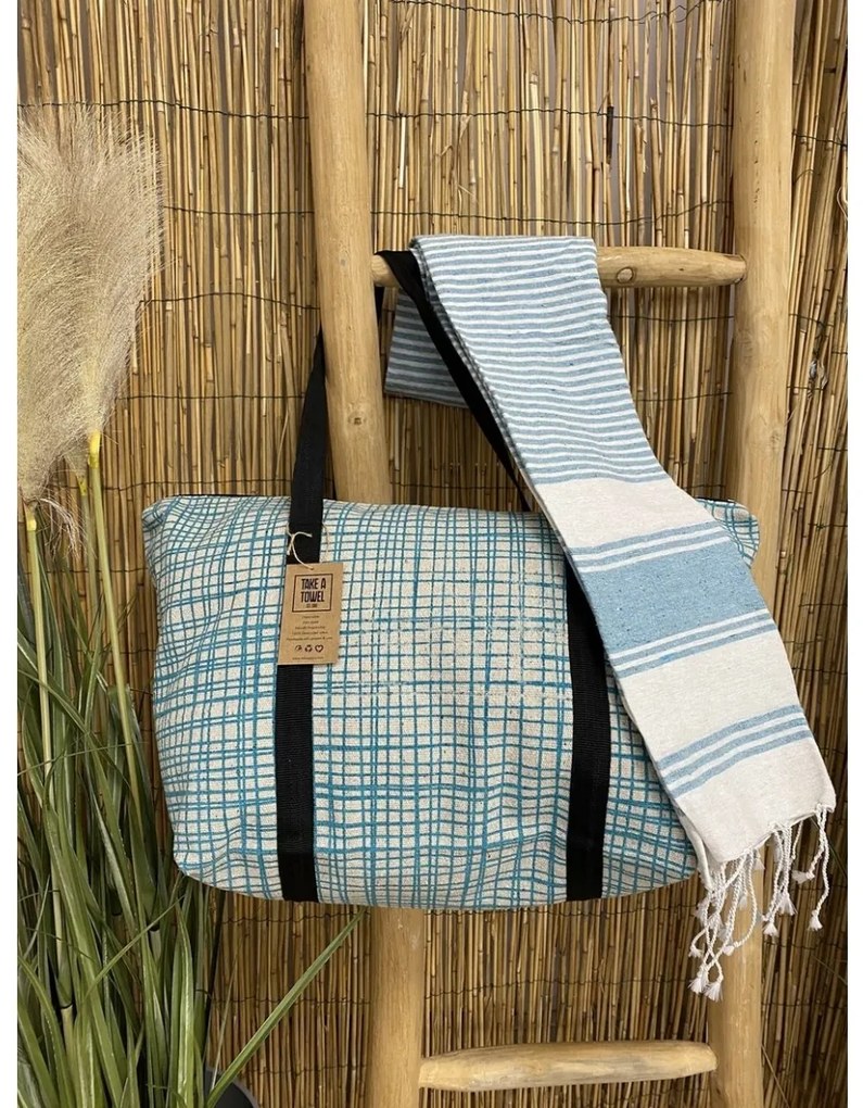 Štýlový set plážovej tašky + osušky HAMAM 75 x 150 cm, tyrkysový