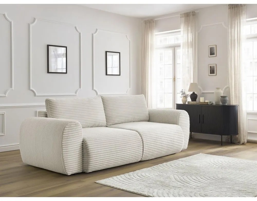 Krémová menčestrová rozkladacia pohovka 257 cm Lucien – Bobochic Paris