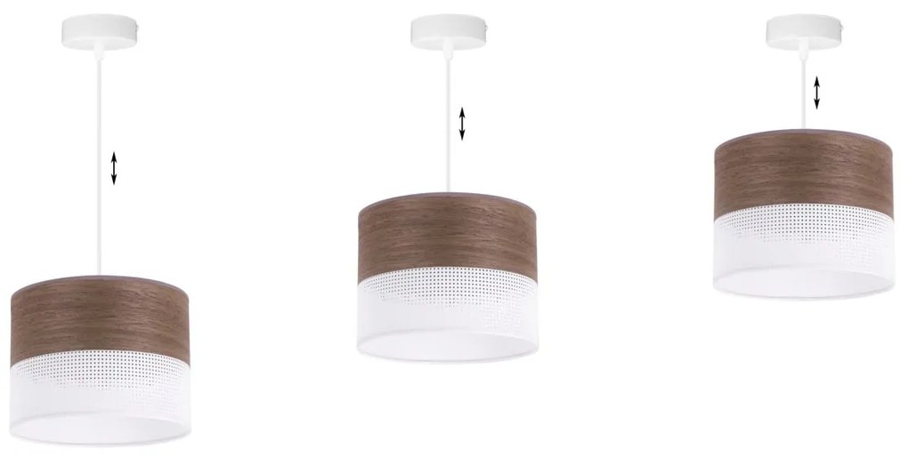 Závesné svietidlo Wood, 1x hnedá orechová dýha/biele PVC tienidlo, (fi 20cm)