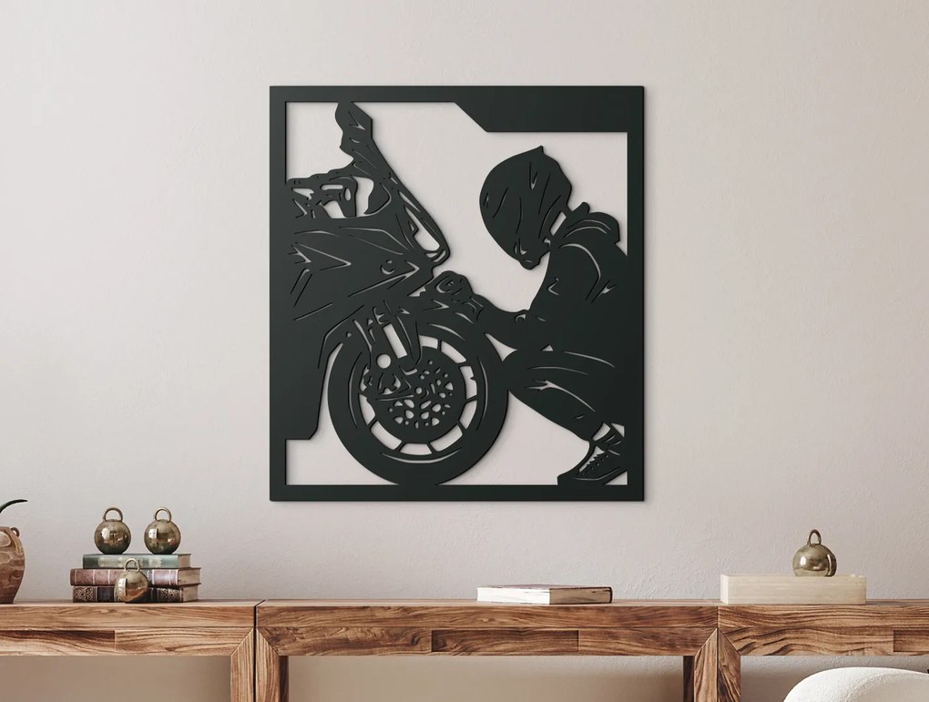 drevko Drevený obraz Motorkár a jeho vášeň Rozmer obrazu: 65 x 58,5 cm, Farba dekorácie: Čierna