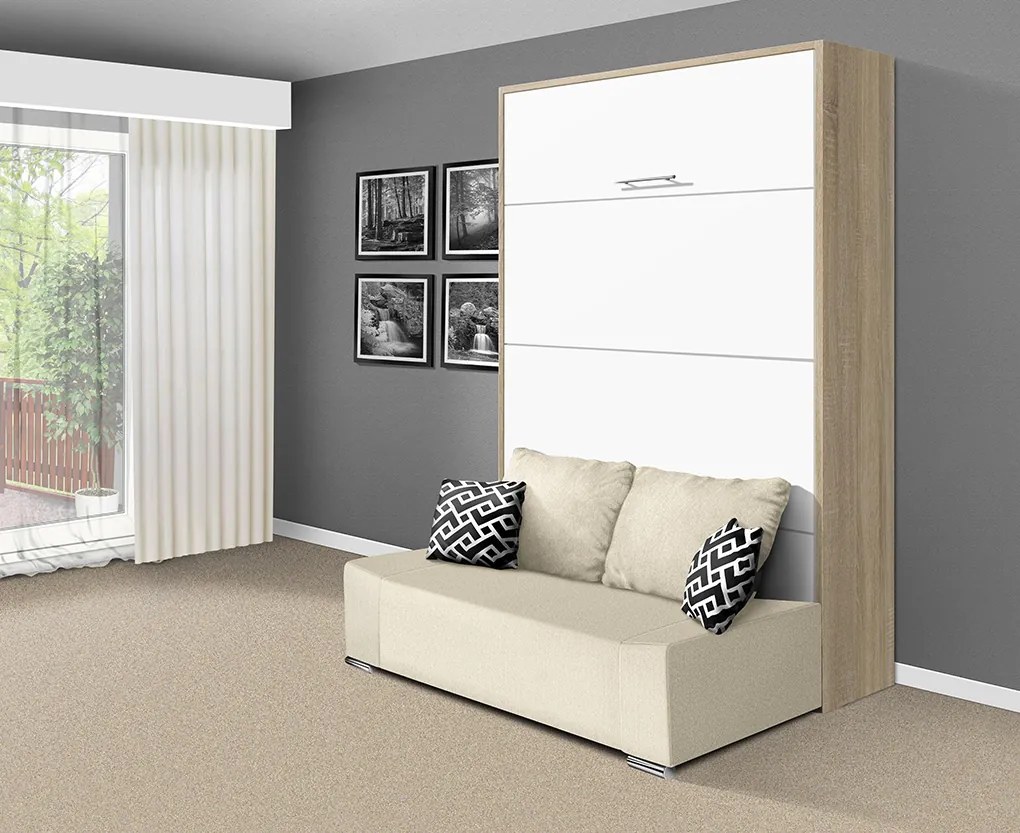 Nabytekmorava Sklápacia posteľ s pohovkou VS 21058P 200x140 farba pohovky: Hnedá, Typ farebného prevedenia: Orech / dvere biele LESK