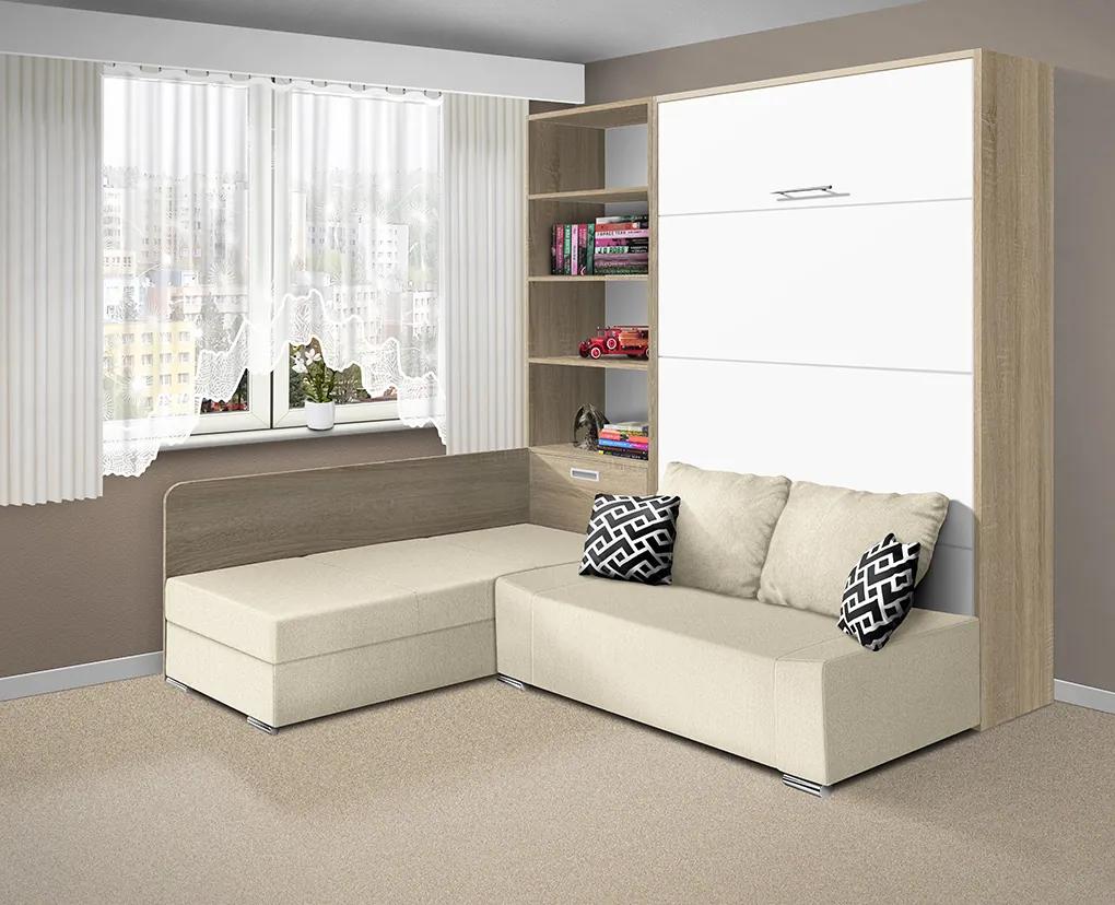 Nabytekmorava Sklápacia posteľ s pohovkou VS 21075 - 200x160 cm farba pohovky: Sivá, Typ farebného prevedenia: Orech / dvere biele