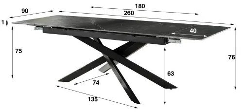 Rozkladací jedálenský stôl 45-31 180/260x90cm Ceramic Natural Black  - Komfort-nábytok