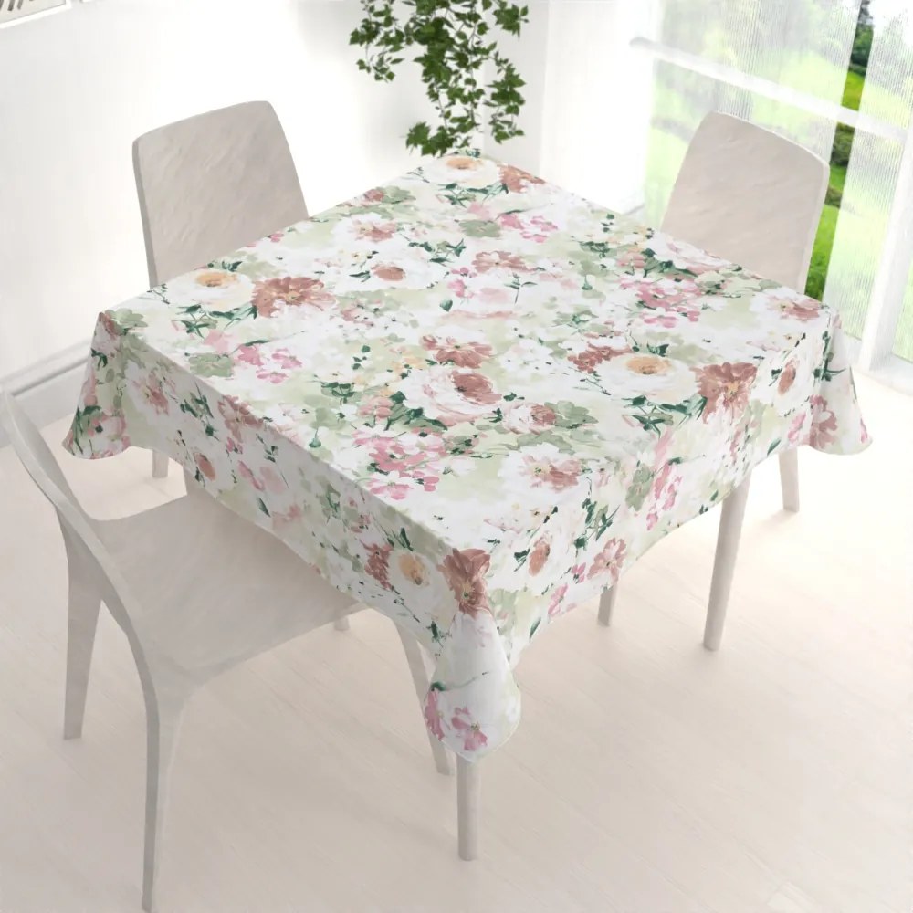 Biante Dekoračný štvorcový obrus PM-018 Maľované kvety na zelenom 110x110 cm
