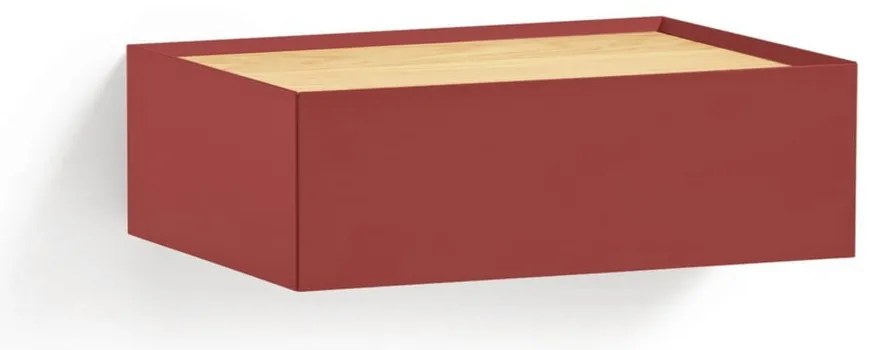 Červený závesný nočný stolík s doskou v dubovom dekore Arista – Teulat