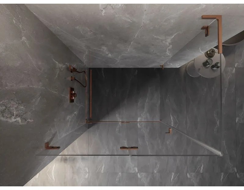 Mexen Lunar-F L, 1-krídlový sprchový kút so skladacími dverami, ľavý, 80 x 70 cm, 8mm číre sklo, medený profil, 836L-080-070-65-00-L