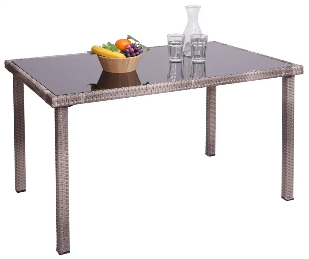Záhradný stôl HWC-G19, polyratan,120x75cm - sivohnedá