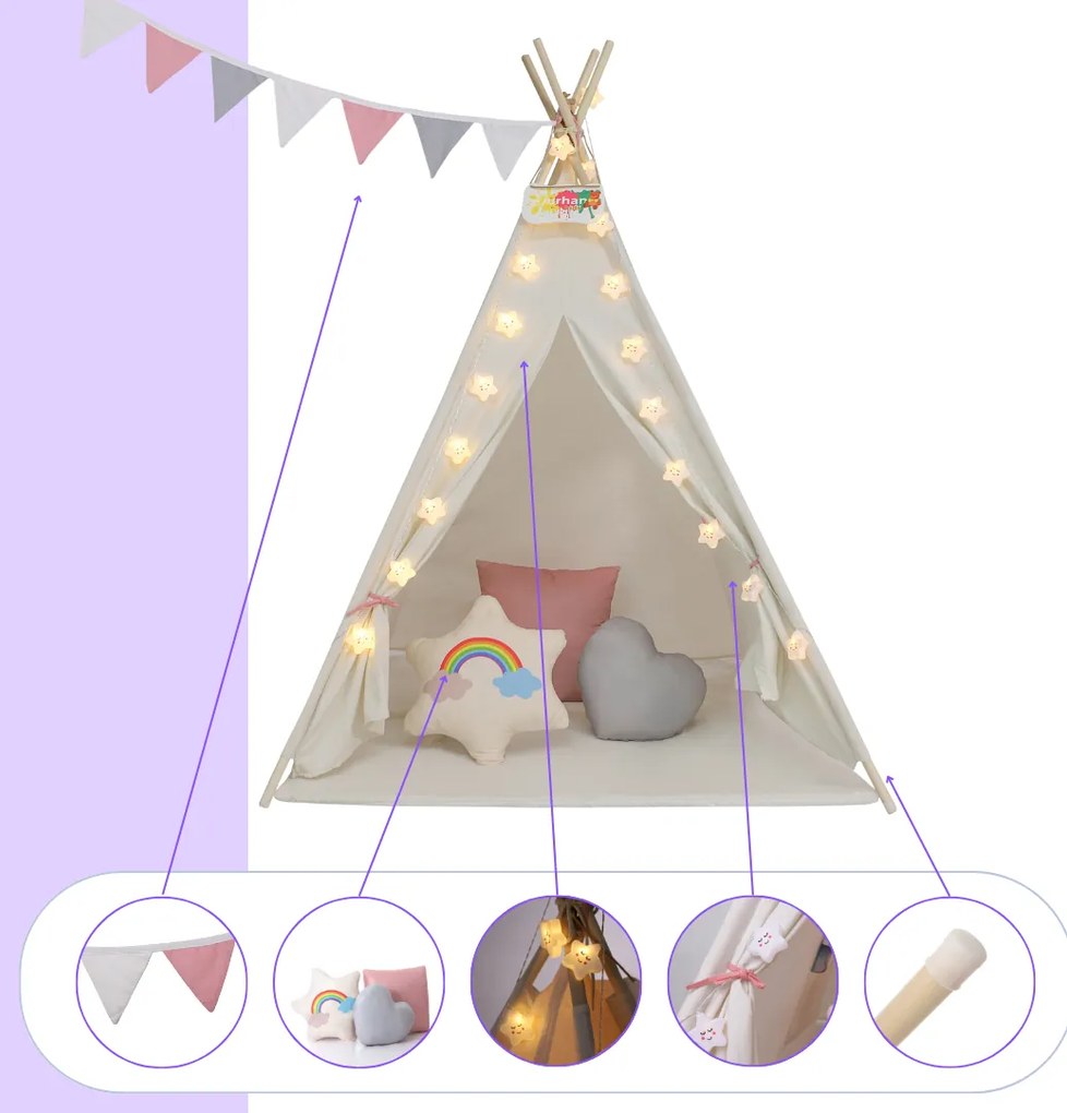 Jurhan Detský stan teepee JULIA, 120x120x160cm, béžová/ružová