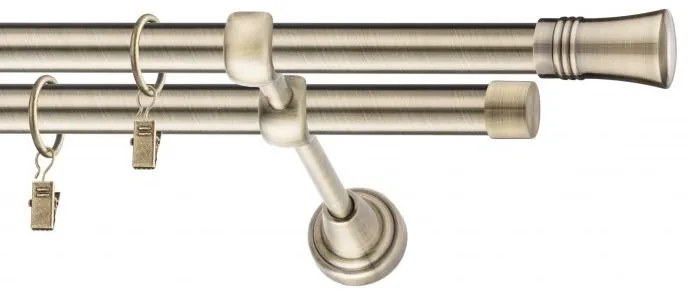 Dekorstudio Mosadzná dvojradová garniža CAPRI 19mm Dĺžka: 160cm, Typ uchytenia: Držiak dvojitý modern, Typ príslušenstva: Krúžky tiché so štipcami